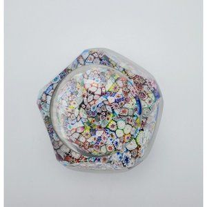 Vintage Murano Millefiori Faceted Paperweight Art Glass Decor